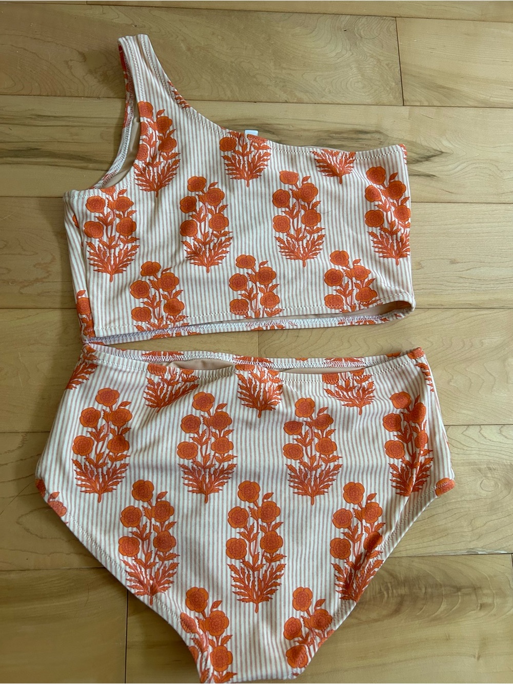 J. Crew Orange Block Print Floral Striped Tankini
